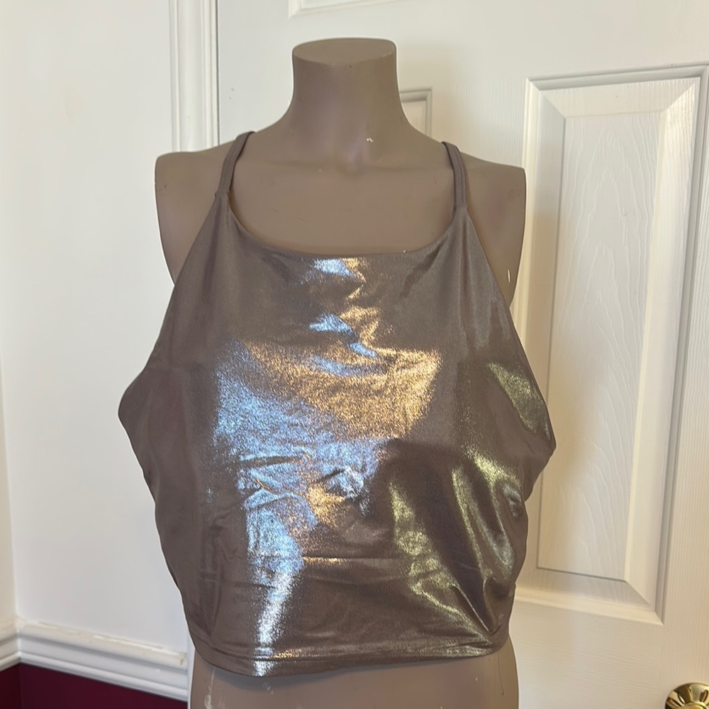 Old Navy Metallic Gray Crop Relaxed Sports Bra